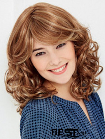 100% Hand Tied Shoulder Blonde Wavy With Bangs Short Synthetic Shaggy Wigs