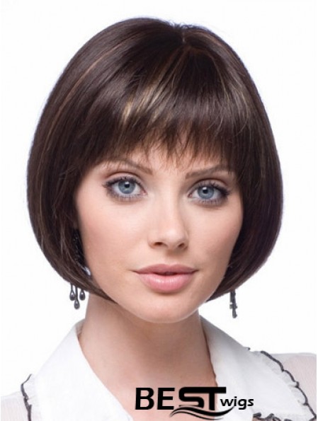 Cheap Synthetic Lace Wigs Chin Length Bobs Cut Brown Color