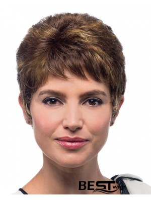 Cropped Straight Boycuts Brown Suitable 100% Hand-tied Wigs