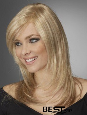 Best Comfortable Synthetic Wigs With Bangs Monofilament Blonde Color Wavy Style