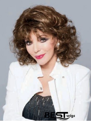 No-Fuss Brown Shoulder Length Curly With Bangs Lace Front Wigs