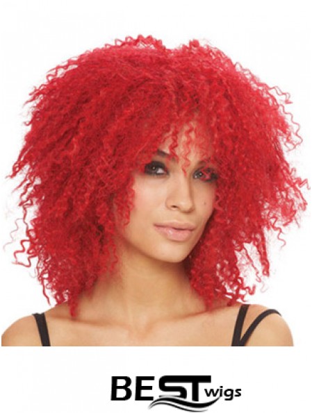 Kinky With Bangs Shoulder Length Red Style Lace Front Wigs