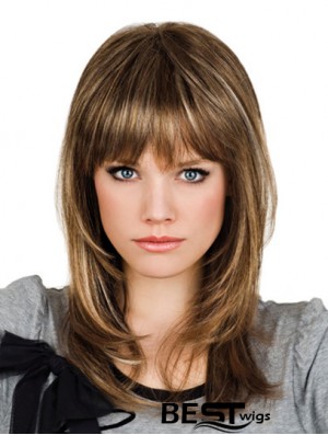 Brown Shoulder Length Wavy With Bangs 14 inch Suitable Medium Wigs