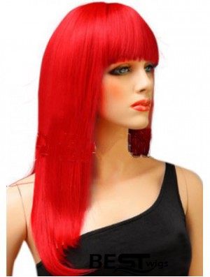 Synthetic Red Hair Wig With Bangs Long Length Straight Style