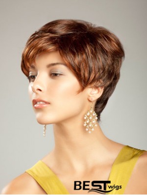 Short Synthetic Hair Wig Boycuts Short Length Auburn Color