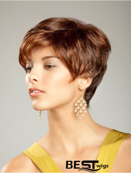 Short Synthetic Hair Wig Boycuts Short Length Auburn Color