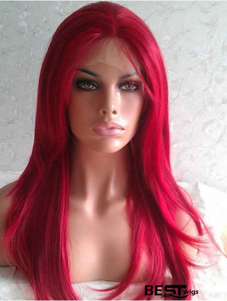 Straight Without Bangs Lace Front Good 20 inch Red Long Wigs