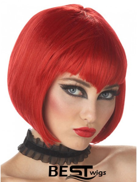 Straight Bobs Chin Length Red High Quality Lace Front Wigs