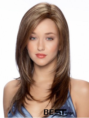 Synthetic Full Long Hair Wigs Wavy Style Monofilament Brown Color
