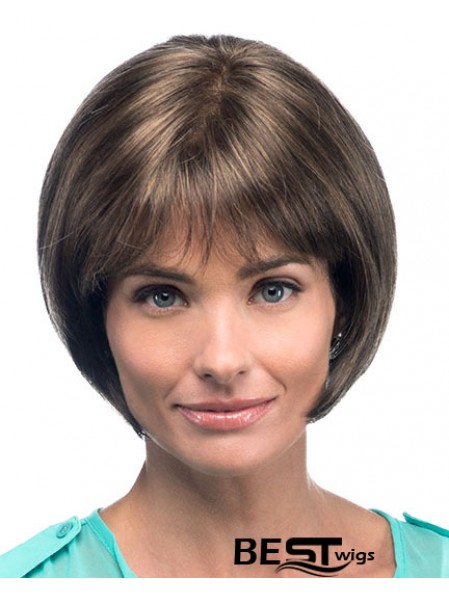 Chin Length Straight Bobs Brown Fashion 100% Hand-tied Wigs