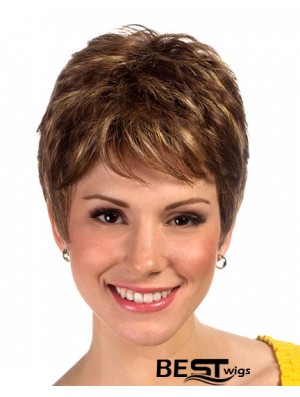 Brown Boycuts Cropped Synthetic Straight Ladies Monofilament Wig For Sale