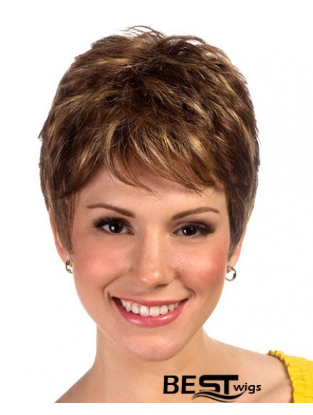 Brown Boycuts Cropped Synthetic Straight Ladies Monofilament Wig For Sale