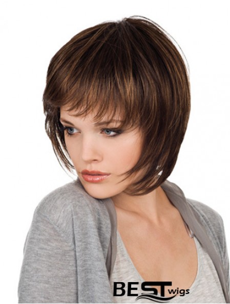 Brown Chin Length Straight With Bangs 10 inch Natural Medium Wigs