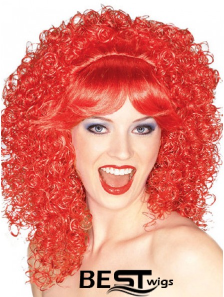 Red Shoulder Length Kinky With Bangs 16 inch High Quality Medium Wigs