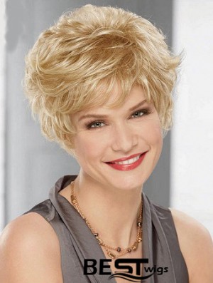 Cheap Synthetic Blonde Color Layered Cut Wavy Style