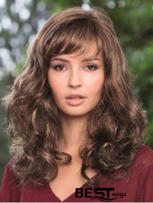 Synthetic Lace Wig Brown Color Wavy Style Long Length Boycuts