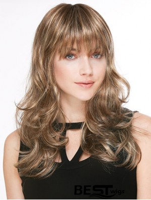 Trendy Blonde Wavy With Bangs Long Wigs