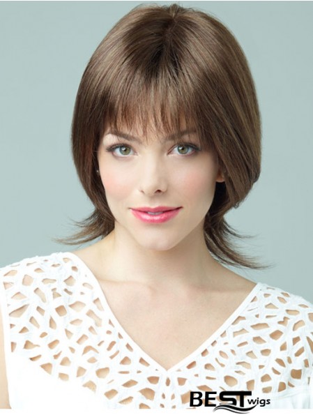 Brown Chin Length Wavy With Bangs 10 inch New Medium Wigs