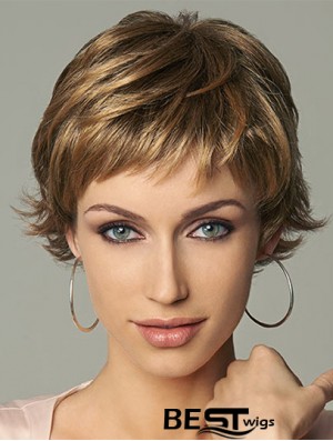 Online 4 inch Wavy Brown Layered Short Wigs