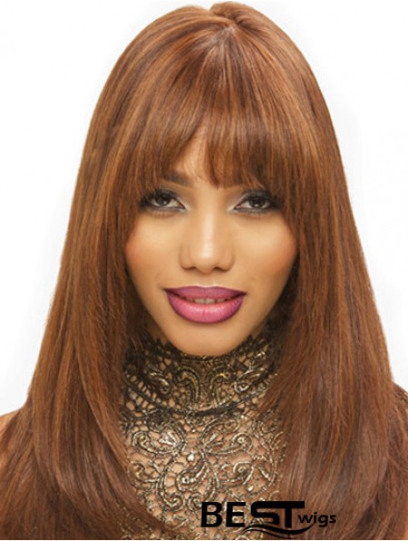 Synthetic Brown Straight With Bangs Monofilament Hand Tied Wigs