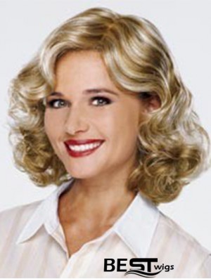 Blonde Shoulder Length Curly Without Bangs 13 inch Fashionable Medium Wigs