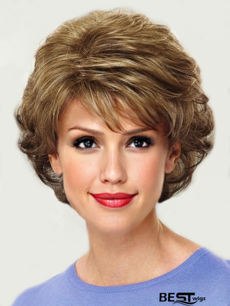 Synthetic Blonde Wig Chin Length Layered Cut Wavy Style