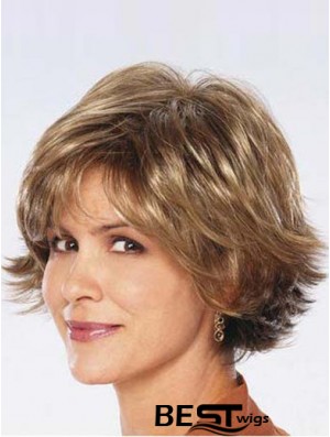 Ladies Synthetic Wigs UK Sale Chin Length Brown Color Wavy Style