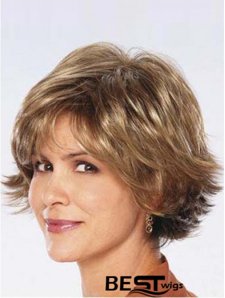 Ladies Synthetic Wigs UK Sale Chin Length Brown Color Wavy Style