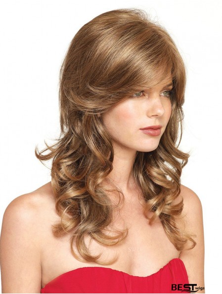 Natural Blonde Curly With Bangs Lace Front Long Wigs