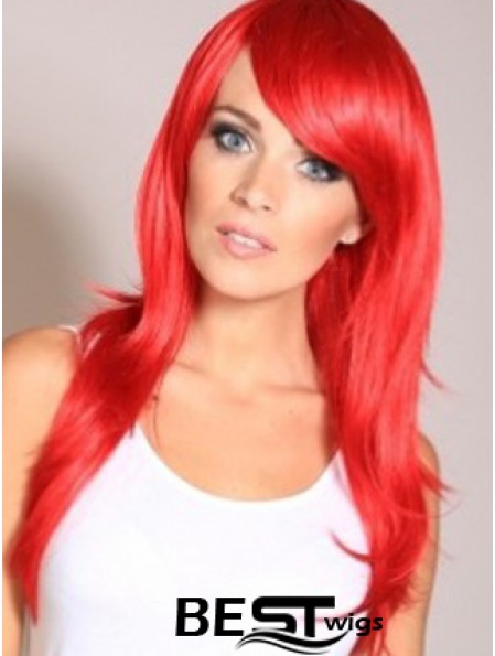 Straight With Bangs Lace Front Cheapest 20 inch Red Long Wigs