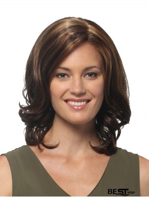 Brown Shoulder Length Curly Layered 14 inch Soft Medium Wigs