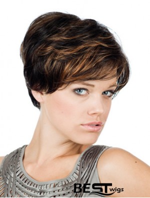 Comfortable 8 inch Straight Brown With Bangs Short Wigs