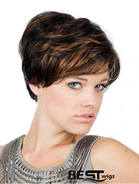 Comfortable 8 inch Straight Brown With Bangs Short Wigs