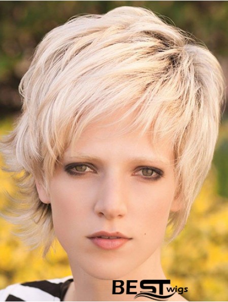 Discount 8 inch Straight Blonde Layered Short Wigs