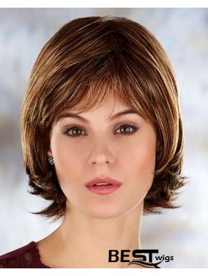 Brown Chin Length Straight With Bangs 10 inch Durable Medium Wigs