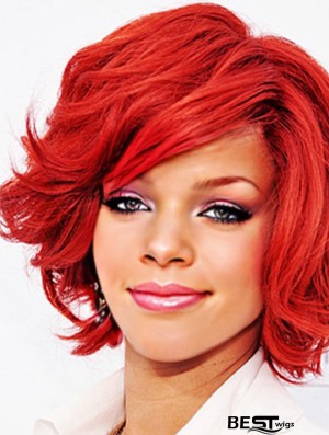 Natural 12 inch Wavy Red With Bangs Short Wigs