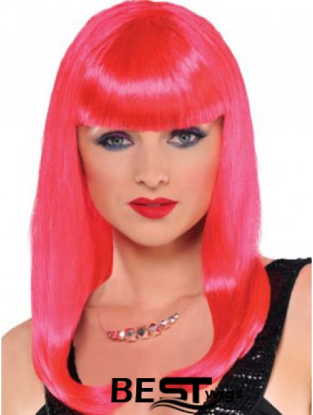 Popular Straight With Bangs Long Red Incredible Lace Front Wigs