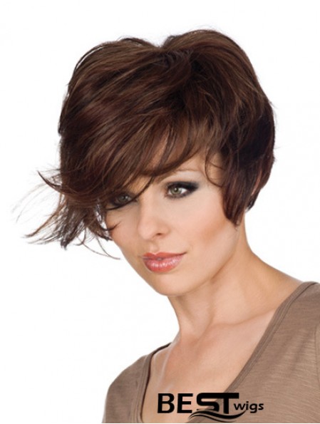 Great 8 inch Wavy Brown With Bangs Short Wigs