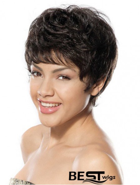 Discount Black Short Boycuts Wavy Glueless Lace Front Wigs