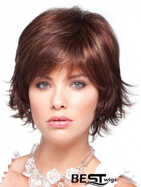 Chin Length Layered Straight Auburn No-Fuss Synthetic Wigs