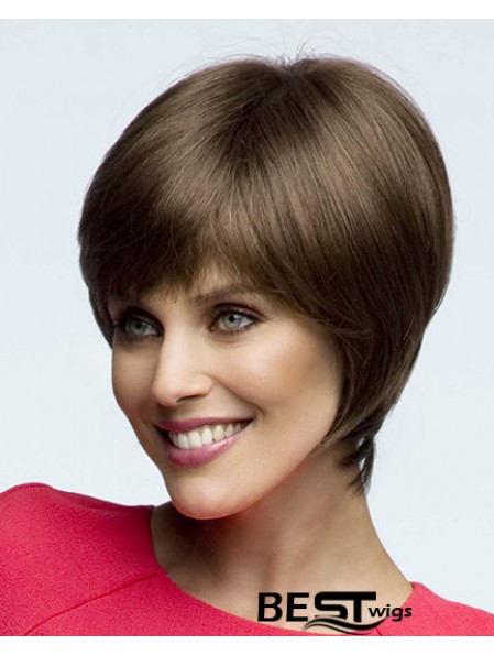 Straight Short Brown 7.5 inch Lace Front Sleek Bob Wigs