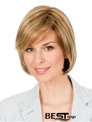 Hand Tied Short Wigs Synthetic Chin Length Monofilament Blonde Color