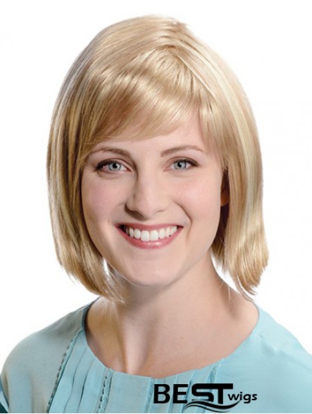 Straight Chin Length Blonde 11 inch Capless Comfortable Bob Wigs