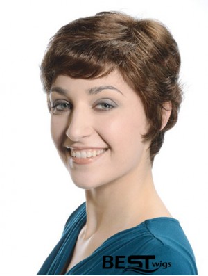 Trendy Brown Short Layered Wavy Glueless Lace Front Wigs