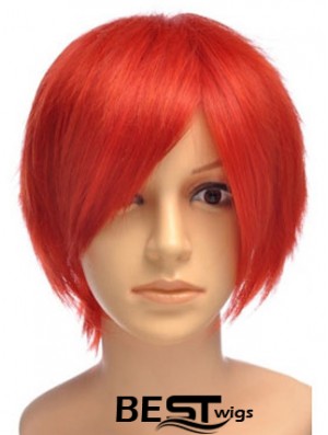 Sleek Red Short Straight With Bangs Lace Front Wigs