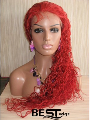 Curly Without Bangs Lace Front Natural 22 inch Red Long Wigs