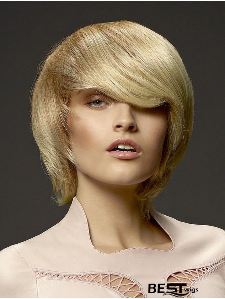 No-Fuss 8 inch Straight Blonde With Bangs Short Wigs