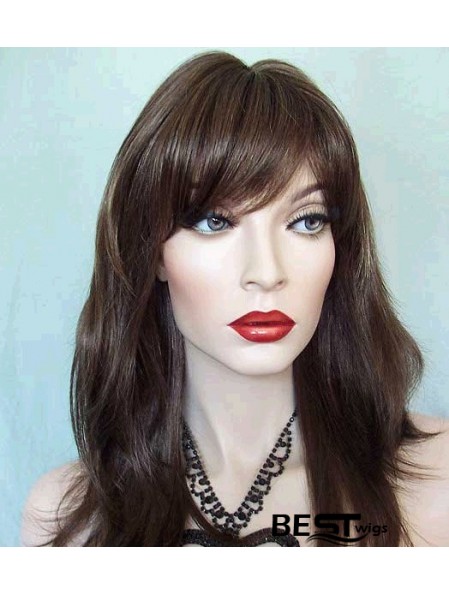 Straight With Bangs Long Brown Trendy Lace Front Wigs