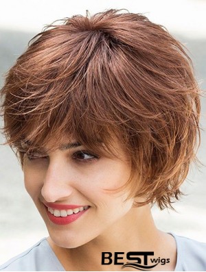 Flexibility Brown Chin Length Layered Straight Glueless Lace Front Mono Synthetic Wigs