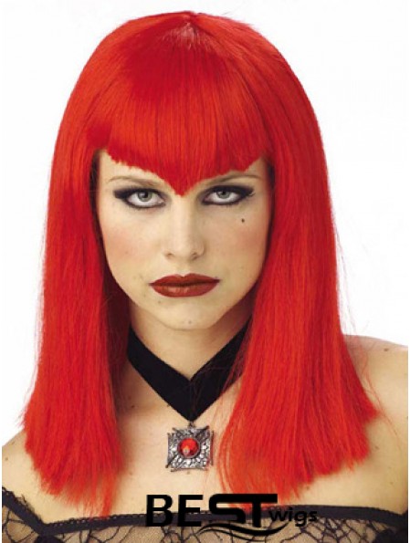 Straight With Bangs Shoulder Length Red Discount Lace Front Wigs